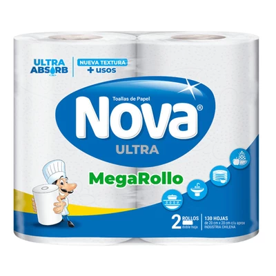 Toalla de Papel Nova Ultra Mega Rollo 24 mts c/u 2 Unid