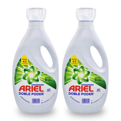 Detergente Líquido Concentrado Ariel Doble Poder 1.8 lts x2