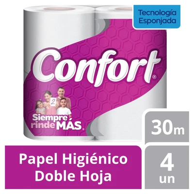 Papel Higiénico Confort Doble Hoja 30 m 4 Unid