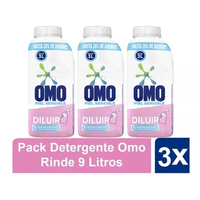 Detergente Líquido Omo Piel Sensible Para Diluir 500 ml Rinde 3 lts x3