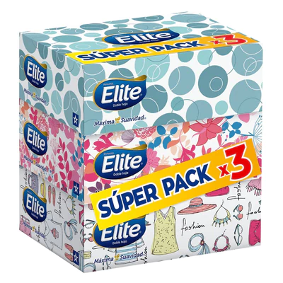 Pañuelo Facial Doble Hoja Elite, 3 Unid 90 Pañuelos c/u