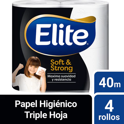Papel Higiénico Elite Soft & Strong Triple Hoja 4 Unid 40 mts c/u