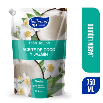 Jabón Líquido Ballerina Aceite de Coco y Jazmín Recarga 750 ml