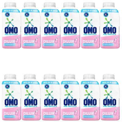 Detergente Líquido Omo Piel Sensible Para Diluir 500 ml Rinde 3 lts x12