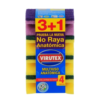 Esponja Acanalada Virutex Antibacterial 4 Unid