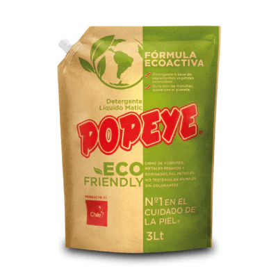 Detergente Líquido Popeye Eco Friendly Doypack 3 lts