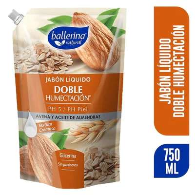 Jabón Líquido Doble Humectación Ballerina Avena y Aceite de Almendras Recarga 750 ml