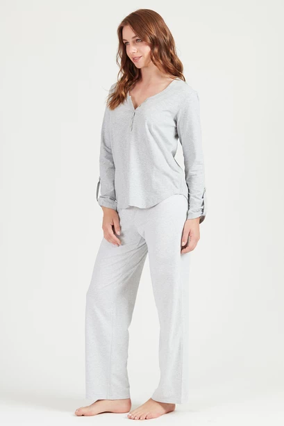 Pijama Rayas Manga Larga Gris