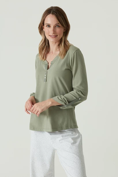 Pijama Rayas Manga Larga Verde
