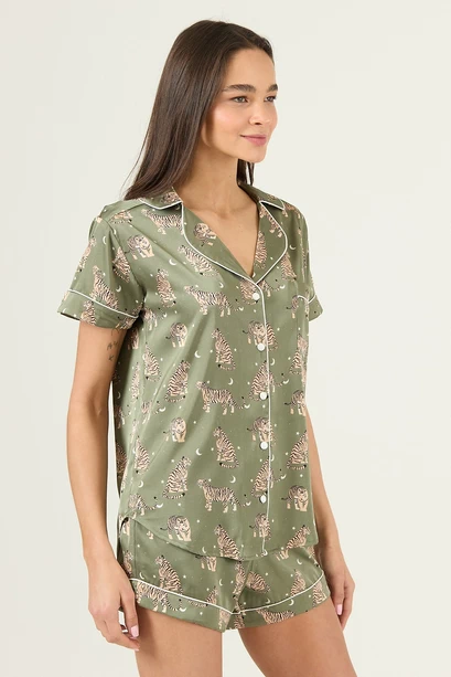 Pijama Roma Short Verde Estampado