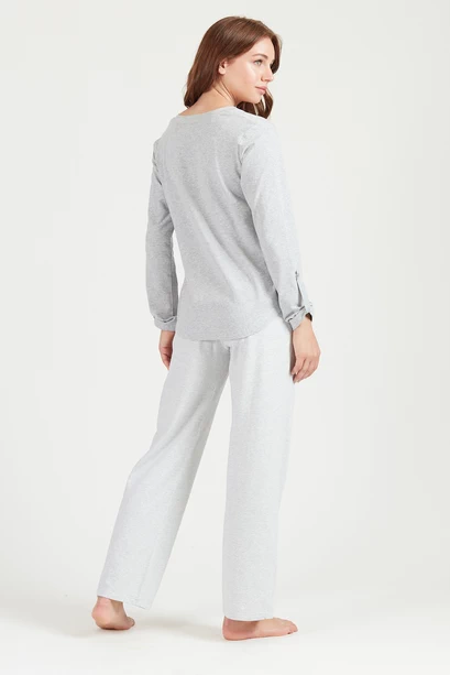 Pijama Rayas Manga Larga Gris