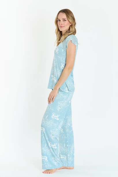 Pijama Dame Pantalon Largo Celeste