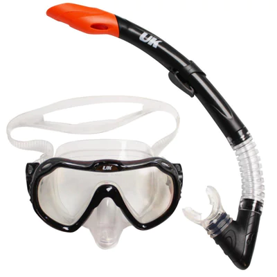 Set Máscara + Snorkel Adulto Negro-Naranjo UK Time