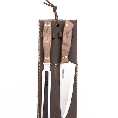 SET TENEDOR + CUCHILLO FUNDA CUERO