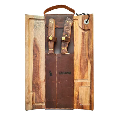 SET TABLA + CUCHILLO + PINCHO + FUNDA CUERO