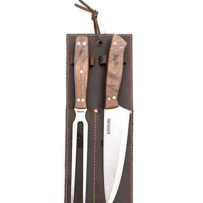 SET TENEDOR + CUCHILLO FUNDA CUERO