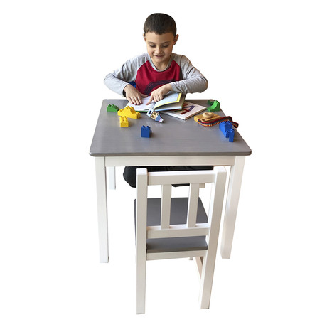 Mesa + 2 sillas de MADERA en Gris con blanco- Últimas!