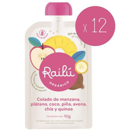 Pack 12  Railú Colado de Manzana, plátano, coco, piña, avena, chía y quínoa