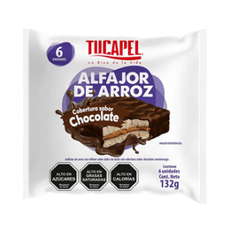 Pack 6 Alfajor de Arroz Cobertura Chocolate - 132 grs
