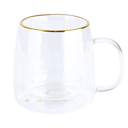 Taza Doble Vidrio Borde Dorado - 250 ml
