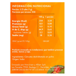 Cúrcuma en Polvo Marca Brota - 230 grs 