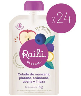 Pack 24 Railú Colado de Manzana, plátano, arándano, avena y linaza