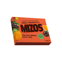 Mizos Caja de 4 Barritas Naturales Naranja Cacao con Fibra Prebiótica - 35 grs c/u