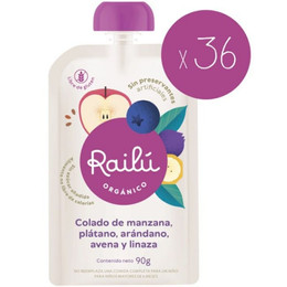 Pack 36 Railú Colado de Manzana, plátano, arándano, avena y linaza