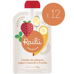 Pack 12 Railú Colado Plátano yogurt natural y frutilla