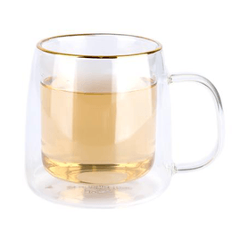 Taza Doble Vidrio Borde Dorado - 250 ml