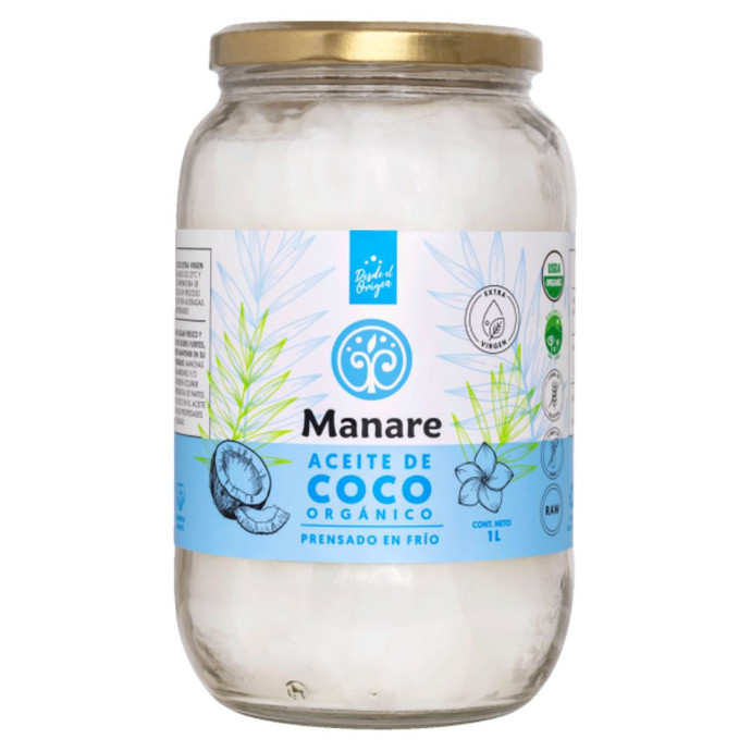 Aceite de Coco Orgánico - 1 L Manare - Orgánico Extra Virgen Prensado en frío Raw Ingredientes 100% aceite de coco orgánico. (3).jpg