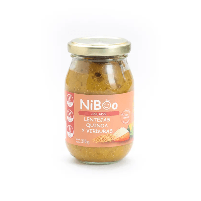 Niboo Colado Lentejas Quinoa y Verduras - 210 grs - Ingredientes Agua de cocción, papas, zanahorias, zapallo italiano, carne de vacuno (11%), porotos verdes y aceite de canola. (9).png
