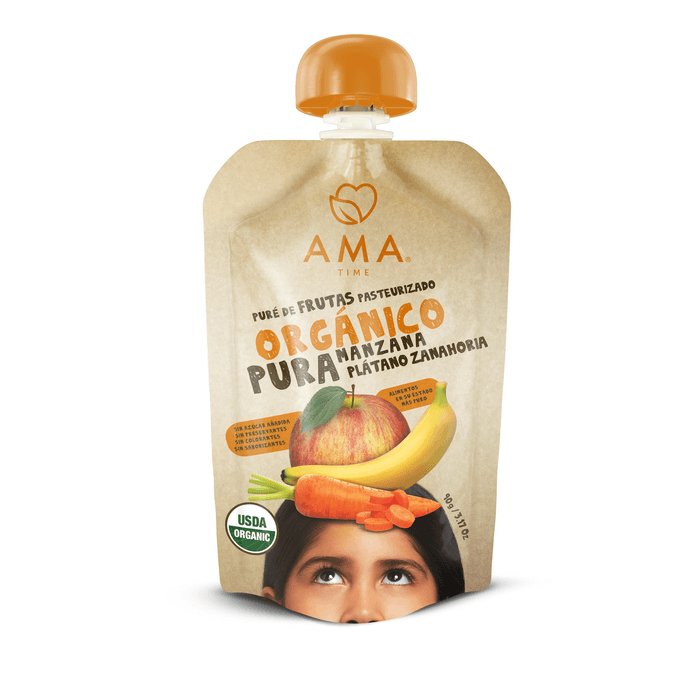 AMA Puré de Frutas Manzana Plátano Zanahoria - 90 grs - ama manzana platano.png