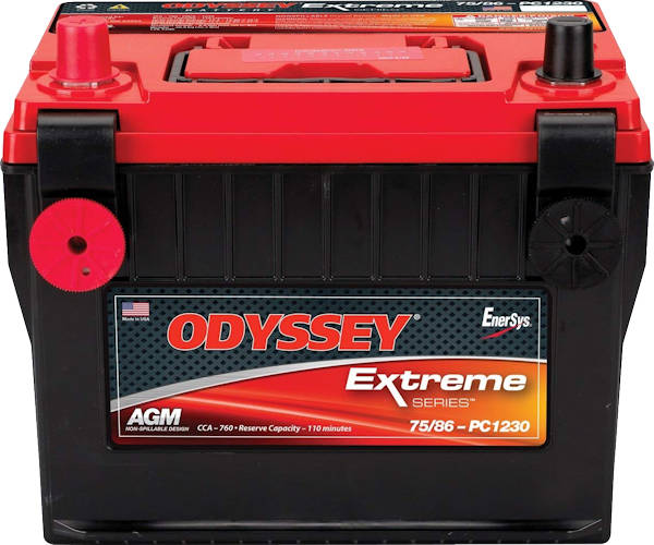 BATERIA ODYSSEY EXTREME AGM MOD. 75/86-PC1230 55AH 760CCA POSITIVO IZQUIERDO TERMINAL DOBLE SAE/INSERTO 3/8-16