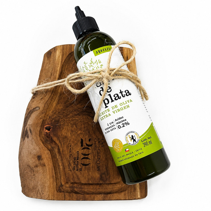 Pack Aceite de oliva+ Tabla madera - Squeeze Olivo de Plata Blend 390 ML - Olivo de plata squezze pack.png.jpg