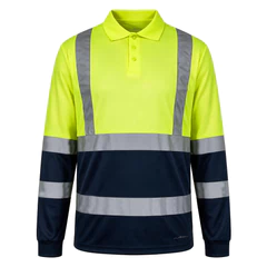 Polera Pique Cooldry Hi-Vis Azul-Amarillo con Cinta Reflectante Kumen