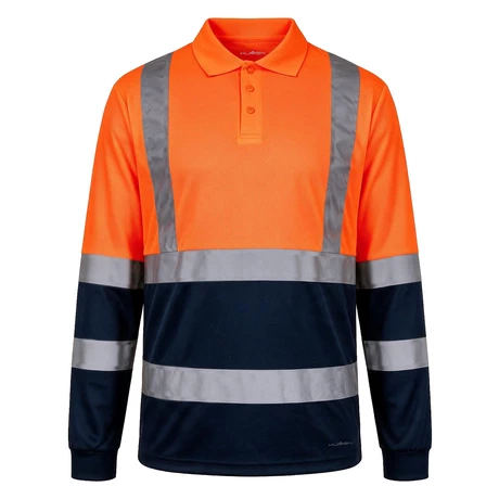 POLERA PIQUE COOLDRY HI-VIS NARANJO-AZUL CON CINTA REFLECTANTE KUMEN