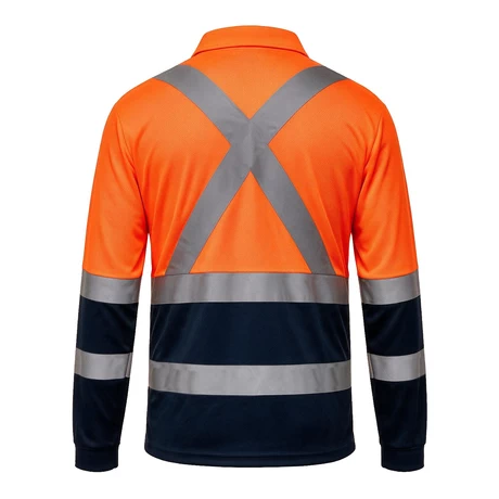 POLERA PIQUE COOLDRY HI-VIS NARANJO-AZUL CON CINTA REFLECTANTE KUMEN