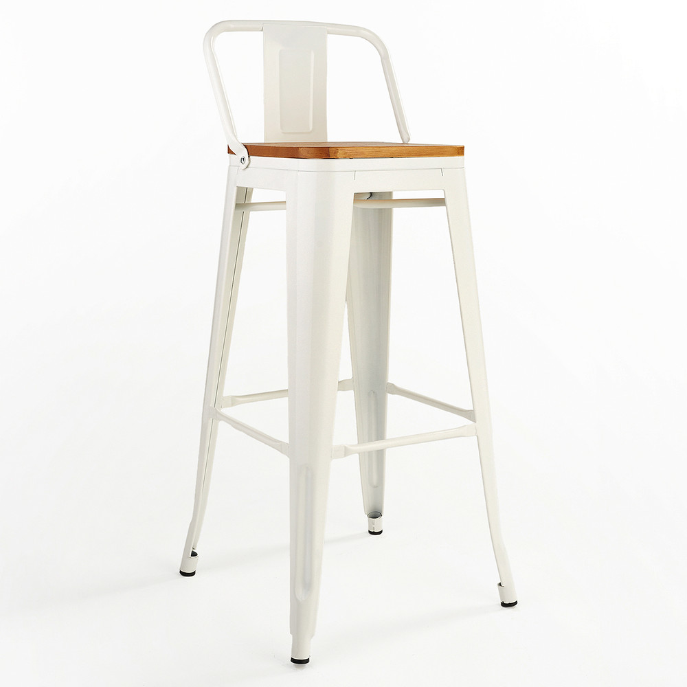 Piso de Bar Tolix con Asiento de Madera - Blanco