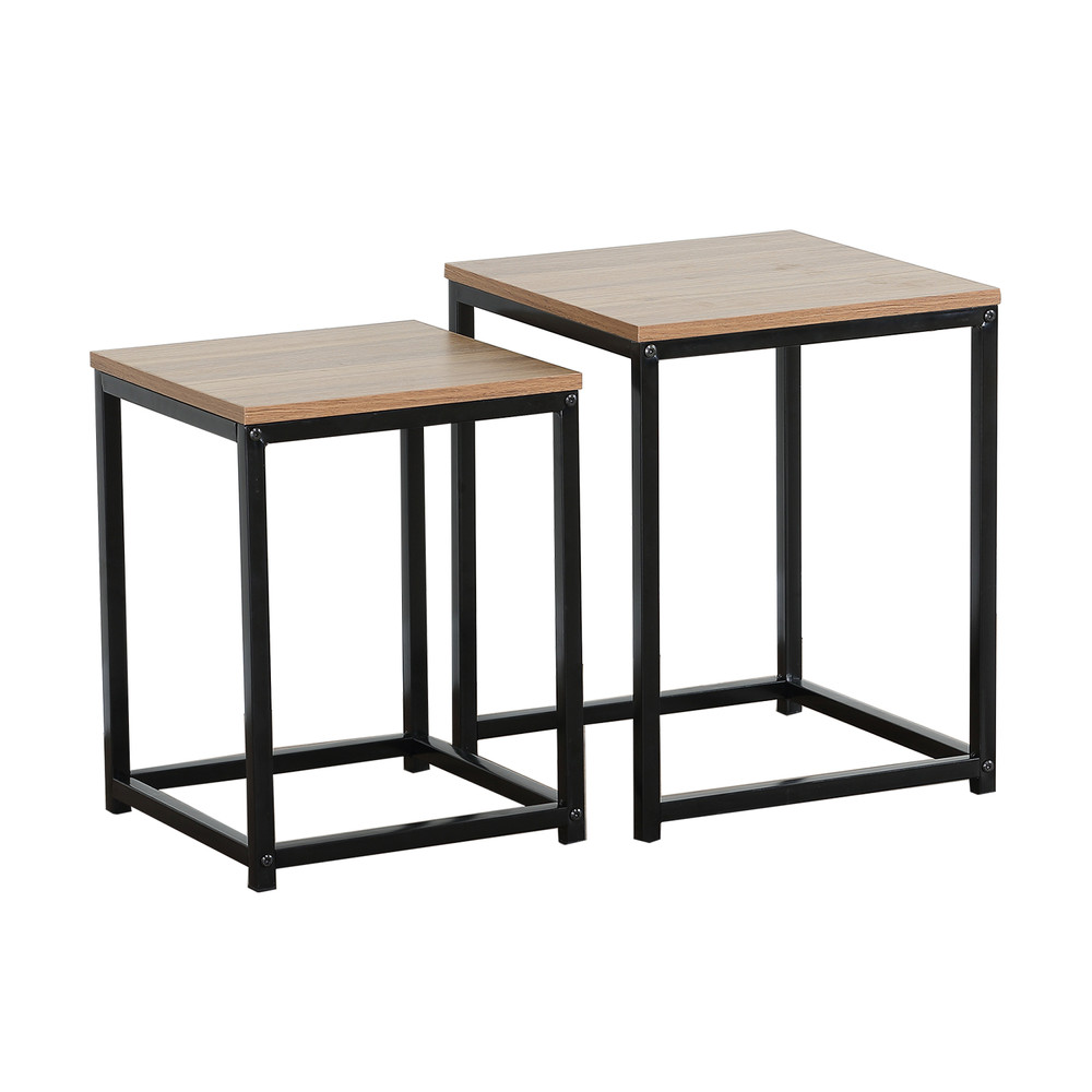 Set Mesas Laterales Auxiliares Industrial Café