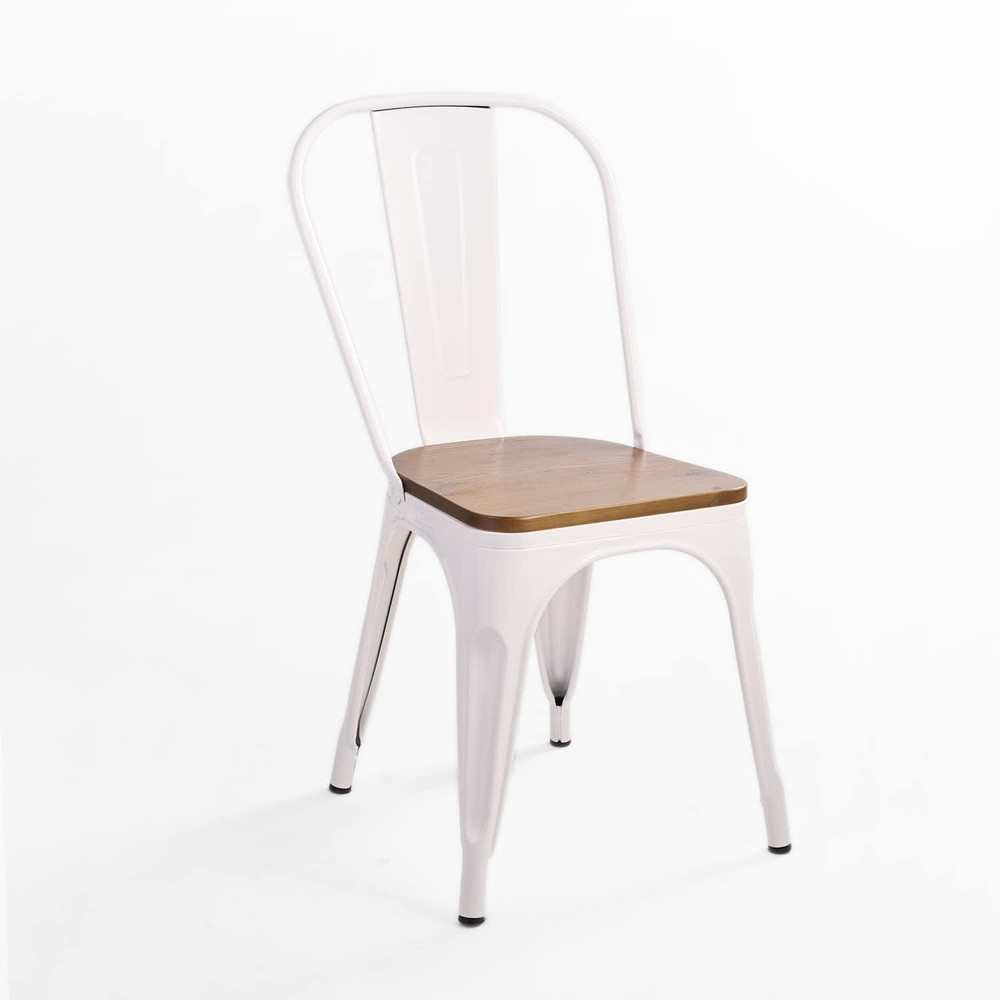 Silla Tolix Vintage con Asiento de Madera - Blanco