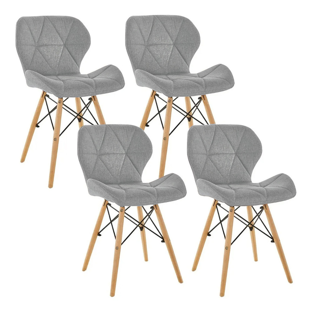 Pack 4 Sillas Eames Acolchada Tela Lino Gris