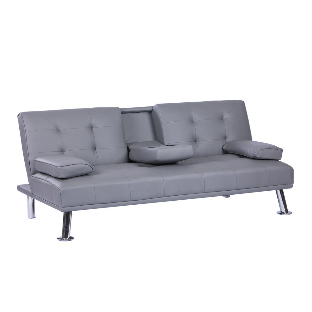 Futón con Apoya Vasos de PU 72x79x167 cm Gris