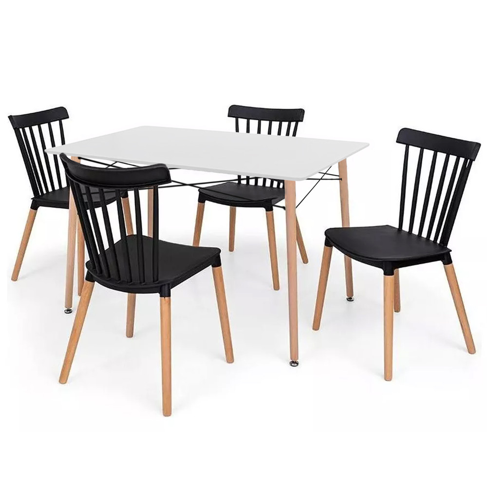 Comedor 4P Nórdico Eames 110X80 + Sillas Classic Negro