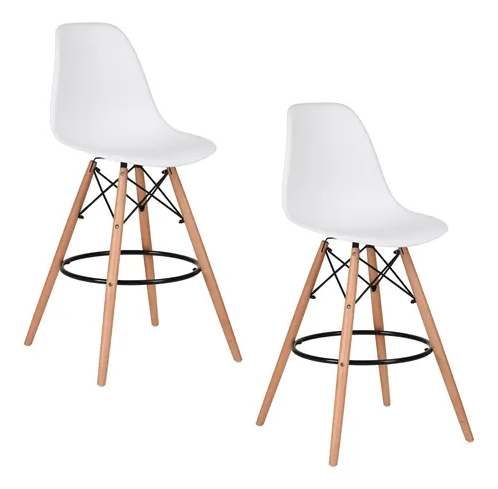 Pack 2 Sillas Piso De Bar Eames Taburete Alto Con Respaldo - Blanco
