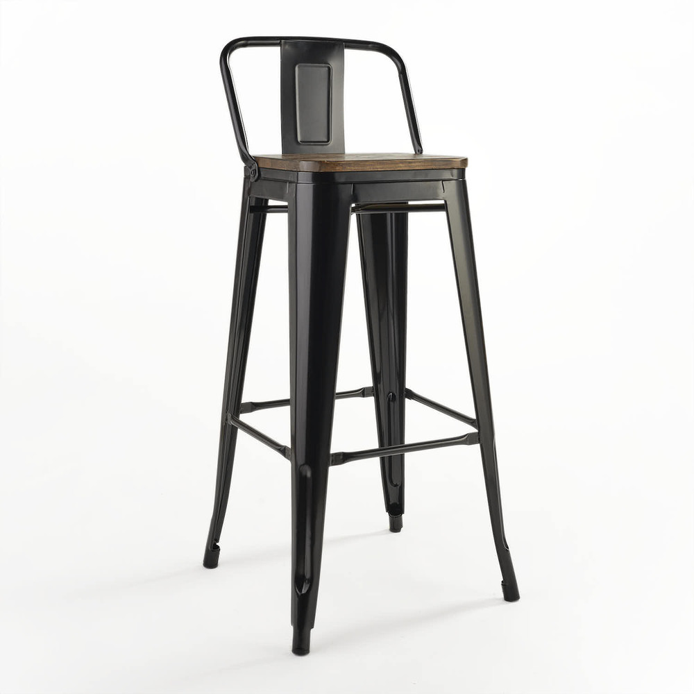 Piso de Bar Tolix con Asiento de Madera - Negro