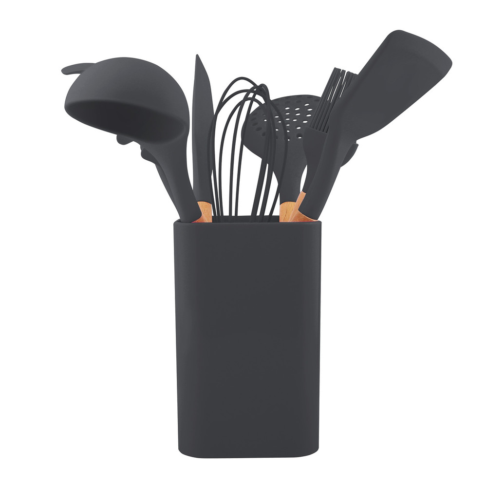 Set de Utensilios de Cocina Silicona Madera Gris