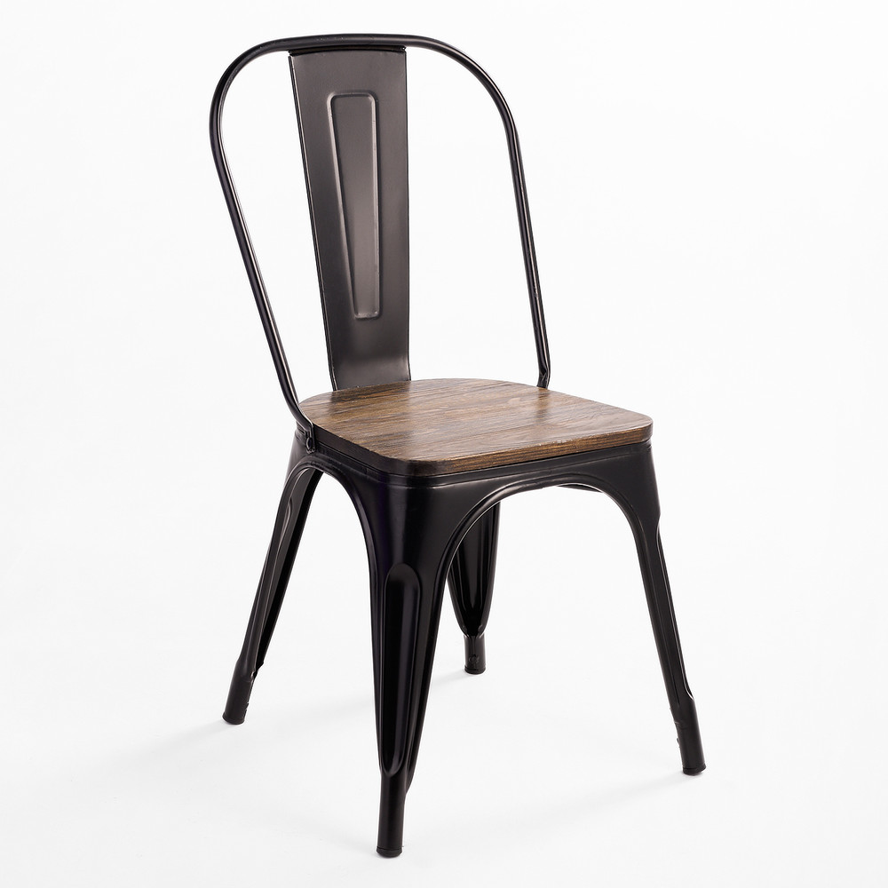 Silla Tolix Vintage con Asiento de Madera - Negro
