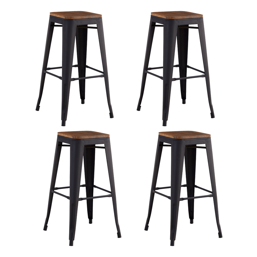 Pack 4 Pisos Metal Tolix con Asiento Madera Negro
