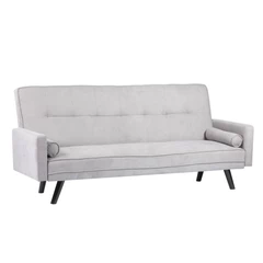 Sofá Cama Gris Patas de Madera Oscura